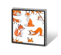Watercolor Orange White Foxes Doing Different Actions on White Square Badge Smooth Surface Lapel Tie Pin, Lightweight Badge for Women Men Office Worker Nurse Teacher Student Shirts Backpack