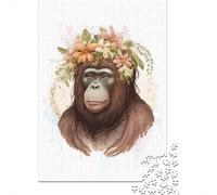 Watercolor Orangutan Art 1000-Piece Puzzle for Adults, 70x50cm/1000pcs, Easy to Continue on Another Evening; White Cardboard for Simple Sorting