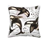 Watercolor Orcas,Pillow Cover, Decorative Throw Pillowcase Corduroy Cushion Covers for Bedroom Sofa,16 in