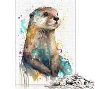 Watercolor Otter Puzzle 500 Piece Adult Jigsaw Puzzle Wood Puzzles For Family Fun & Game Night 500pcs (52x38cm)