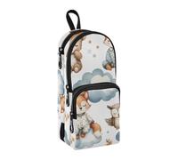 Watercolor Owl Fox Bear Bird Clouds Pencil Case, Big Capacity Pen Bag with Compartment Students Schoolbag Shape Stationery Organizer Pencil Pouch Marker Case for School Office Work