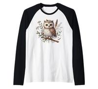 Watercolor Owl Illustration Floral Botanical Woodland Animal Raglan Baseball Tee