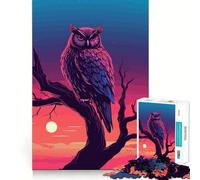 Watercolor Owl On A Branch Jigsaw Puzzle 1000 Pieces Mental Focus Game Precision Cut Smooth Edges Absorbing Activity for Quiet Nights (38x26cm)