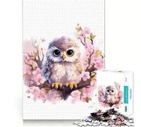 Watercolor Owl On A Branch Jigsaw Puzzles 1000 Pieces Focus Boost Fun Laser Cut for Flawless Fit Bonding Activity for Loved Ones (38x52cm)