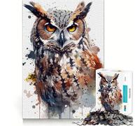 Watercolor Owl Portrait Adults 1000 Pieces Puzzle Mind Training Fun Burr Free Clean Cut Pieces Heartwarming Gathering Activity (38x26cm)