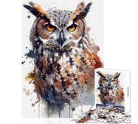 Watercolor Owl Portrait for Adults 1000 Piece Puzzle Train Logical Thinking And Problem-solving Relaxing Stress Free Enjoyment (38x26cm)