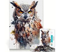 Watercolor Owl Portrait Jigsaw 1000 Pieces Memory Skill Fun Smooth Edge Perfect Interlock Fun-filled Way to Fill Empty Hours (38x52cm)
