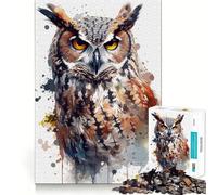 Watercolor Owl Portrait Jigsaw for Teenagers 1000 Pieces Mind Boost Fun Clean Cut Sturdy Components Heartwarming Gathering Activity (50x75cm)