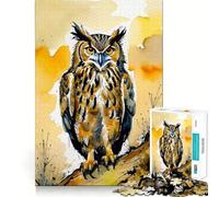 Watercolor Owl Portrait Jigsaw Puzzles 1000 Pieces Focus Boost Fun Laser Cut for Flawless Fit Bonding Activity for Loved Ones (38x52cm)