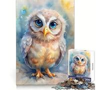 Watercolor Owl Portrait with Big Eyes Jigsaw Puzzles for Adults 1000 Piece Intellectual Fun Peaceful Hobby Sharp Cut Unique Gift (38x26cm)