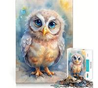 Watercolor Owl Portrait with Big Eyes Jigsaw Puzzles for Adults 1000 Think Boost Game Precise Interlock Structure Easy to Learn Family Enjoyment (38x52cm)