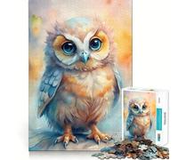 Watercolor Owl with Big Blue Eyes Puzzle for Adults 1000 Pieces Memory Play Game Firm Fit Secure Assembly Meaningful Connection Building Game (38x52cm)