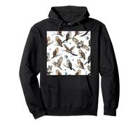 Watercolor Owls Moon Stars Nocturnal Birds Pattern Pullover Hoodie