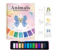 Watercolor Paint Book, Beginner-Friendly with 12-Color Paints Brush, Kids Water Coloring Practice Books, for Boys Girls Men Women Home School Travel Education Art Exercises