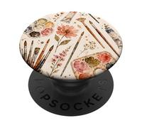 Watercolor Paint Palette and Brush Floral Design for Artists PopSockets Adhesive PopGrip