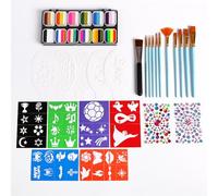 Watercolor Paint Palette Set 12 Colors Set Professional Face Split Cakes with 11 Paintbrushes+11 Stencils+2 Stickers Safe& Water Activated Face and Body Painting Makeup Face
