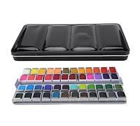 Watercolor Paint Set, Portable Bright Color Watercolor Pigment Kit, Solid Non - Eco - Friendly Paints with Iron Box, for Students Artists Beginners, Ideal for Travel Studio O (48 colors regular