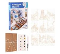 Watercolor Paint Set with Book,Travel Drawing Practice,Pocket Watercolor Workbook | for Artists Students Hobbyists Beginners Coffee Shop Park Road Trips Hiking Camping