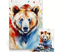 Watercolor Painted Bear 1000 Pieces Jigsaw Puzzles for Teenagers Sharp Recall Serene Escape Uniform Cut Perfect Xmas (38x26cm)