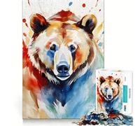 Watercolor Painted Bear Adult Jigsaw Puzzles1000 Pieces Brain Game Gift High Precision Die Cut Relaxing Indoor Group Activity (38x26cm)