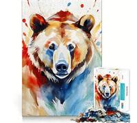 Watercolor Painted Bear Adults Puzzles 1000 Piece Jigsaws Recall Skill Fun High Precision Die Cut Easy to Learn Family Enjoyment (38x52cm)