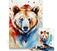 Watercolor Painted Bear Jigsaw Puzzles 1000 Mental Focus Game No Gap Tight Fitting Design Interactive Brain Challenge for Home (50x75cm)