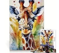 Watercolor Painted Giraffe 1000 Piece Jigsaw Puzzle for Teenagers Logic Ability Mind Calming Fun Secure Join Great Gift (50x75cm)