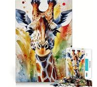 Watercolor Painted Giraffe Adult Jigsaw Puzzles1000 Pieces Brain Game Gift High Precision Die Cut Relaxing Indoor Group Activity (38x52cm)