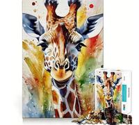 Watercolor Painted Giraffe Adults 1000 Pieces Puzzle Mind Training Fun Burr Free Clean Cut Pieces Heartwarming Gathering Activity (50x75cm)