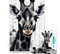 Watercolor Painted Giraffe Jigsaw 1000 Pieces Focus Building Toy Zero Gap Rewarding Activity for Rainy Days (38x52cm)