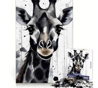 Watercolor Painted Giraffe Jigsaw 1000 Pieces for Adults Focus Ability Time Well Spent Interlock Well Xmas Surprise (38x26cm)