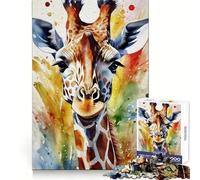 Watercolor Painted Giraffe Jigsaw Puzzles 1000 Pieces for Adults Mind Challenge Serene Activity Seamless Fit Holiday Present (38x26cm)