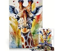 Watercolor Painted Giraffe Puzzle for Teenagers 1000 Pieces Cognitive Recall Restful Pleasure Sharp Cut Unique Gift (38x52cm)