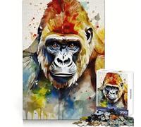 Watercolor Painted Gorilla 1000 Piece Jigsaw Puzzles for Adults Jigsaw Memory Strength Pleasant Downtime Fine Cut Meaningful Gift (38x52cm)
