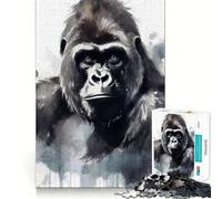 Watercolor Painted Gorilla 1000 Piece Teenager Puzzles Mental Focus Game Precision Cut Smooth Edges Christmas Stocking Stuffer Game (38x26cm)