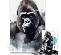 Watercolor Painted Gorilla Adults 1000 Piece Jigsaw Puzzle Memory Fun Game Clean Cut Sturdy Components Unique Gift for Stress Relief (50x75cm)