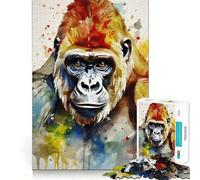 Watercolor Painted Gorilla Jigsaw 1000 Pieces for Teenagers Memory Train Fun Clean Seamless Connection Relaxing Indoor Group Activity (50x75cm)