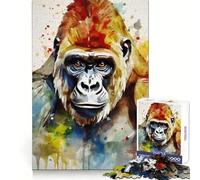 Watercolor Painted Gorilla Jigsaw 1000 Pieces for Teenagers Reasoning Skill Serene Escape Sharp Cut Thoughtful Gift (50x75cm)
