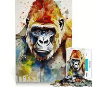 Watercolor Painted Gorilla Jigsaw for Teenagers 1000 Pieces Mental Improve Play Uniform Size Precise Pieces Family Fun Night Activity (38x52cm)