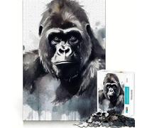 Watercolor Painted Gorilla Jigsaw Puzzles for Adults 1000 Think Boost Game Precise Interlock Structure Easy to Learn Family Enjoyment (38x52cm)