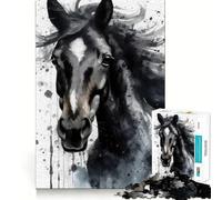 Watercolor Painted Horse 1000-piece Jigsaw Puzzles Brain Training Fun Tight Interlock No Gaps Bonding Activity for Loved Ones (50x75cm)