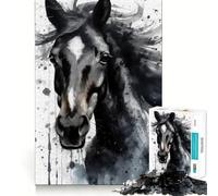 Watercolor Painted Horse Jigsaw Puzzles 1000 Pieces Focus Boost Fun Laser Cut for Flawless Fit Bonding Activity for Loved Ones (38x26cm)