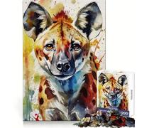 Watercolor Painted Hyena Jigsaw Puzzle for Teenagers 1000 Pieces Sharp Recall Quiet Recreation Uniform Cut Unique Xmas Gift (38x26cm)