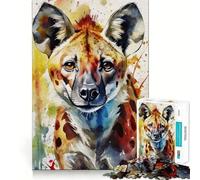 Watercolor Painted Hyena Jigsaw Puzzles 1000 Pieces Focus Boost Fun Laser Cut for Flawless Fit Bonding Activity for Loved Ones (38x26cm)