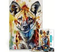 Watercolor Painted Hyena Jigsaw Puzzles1000 Pieces Recall Skill Fun Professional Grade Cutting Thoughtful Gift for Mind Activity (50x75cm)
