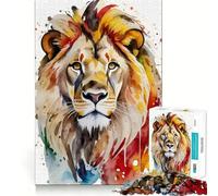Watercolor Painted Lion 1000 Piece Puzzle For Adults Mind Skill Play Laser Cut for Flawless Fit Rewarding Activity for Rainy Days (38x52cm)