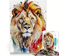 Watercolor Painted Lion Jigsaw Puzzles 1000 Piece for Adults Recall Fun Play Firm Fit Secure Assembly Family Fun Night Activity (50x75cm)