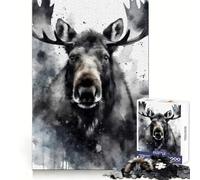 Watercolor Painted Moose 1000 Piece Jigsaw Puzzles for Adults Jigsaw Critical Think Mindful Escape Firm Fit Ideal Xmas Gift (38x52cm)