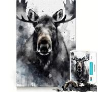 Watercolor Painted Moose Jigsaw 1000 Piece Mind Skill Play Stable Fit No Shifting Parts Enjoyable Pastime for Long Weekends (38x26cm)