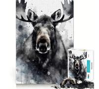 Watercolor Painted Moose Jigsaw Puzzles1000 Pieces Recall Skill Fun Professional Grade Cutting Thoughtful Gift for Mind Activity (38x52cm)